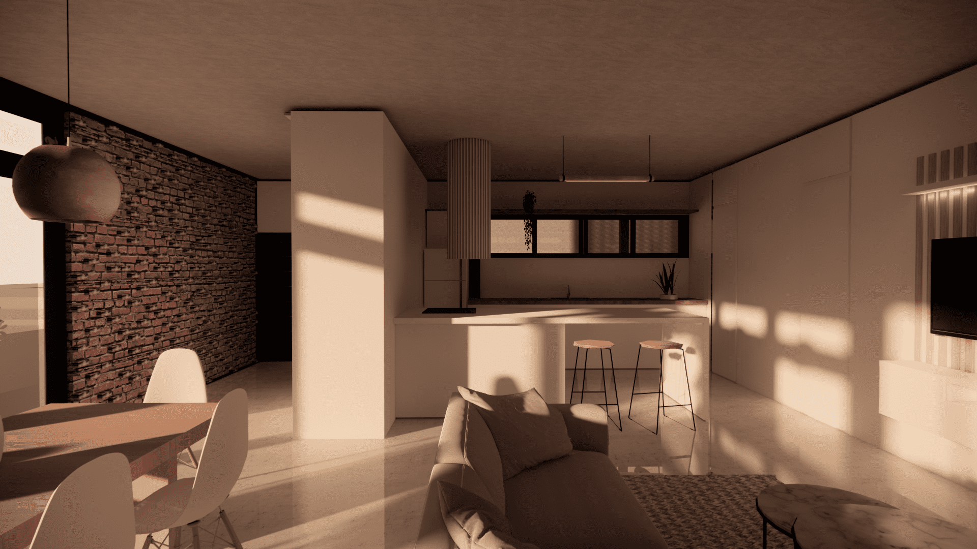 render living y cocina